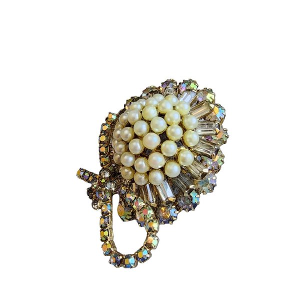 Vintage High Domed Faux Pearls Rhinestone Possibly Austria Brooch (A1708) - Picture 3 of 6